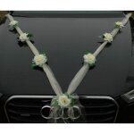 Dcoration voiture mariage organza crme / blanc