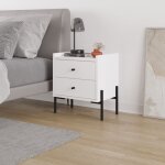 Decortie table de nuit malte blanche moderne avec 2 tiroirs, pieds en m�tal, 48. 6 cm, chambre � coucher, ...