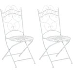 Lot de 2 chaises de jardin terrasse balcon design rustique en fer forg� blanc 100002863