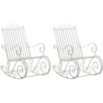 Lot de 2 fauteuils � bascule pour ext�rieur avec accoudoirs design rustique en m�tal blanc 100002843