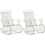 D�coshop26 - lot de 2 fauteuils � bascule pour ext�rieur avec accoudoirs en m�tal blanc vieilli 100002844 ...