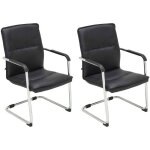 Lot de 2 fauteuils de bureau chaises visiteur avec accoudoirs en pvc noir et mtal chrom 100001886