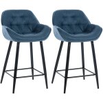 D�coshop26 - lot de 2 tabourets de bar chaises hautes assise effet capitonn�e en tissu bleu et m�tal ...