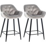 Dcoshop26 - lot de 2 tabourets de bar chaises hautes assise effet capitonne en velours gris et mtal ...