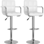 Dcoshop26 - lot de 2 tabourets de bar chaises hautes avec dossiers et accoudoirs en pvc blanc et acier ...
