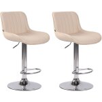 D�coshop26 - lot de 2 tabourets de bar chaises hautes en pvc cr�me coutures verticales support en m�tal ...
