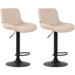 D�coshop26 - lot de 2 tabourets de bar chaises hautes en pvc cr�me coutures verticales support en m�tal ...