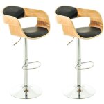 D�coshop26 - lot de 2 tabourets de bar design scandinave en pvc noir et structure en bois couleur clair ...