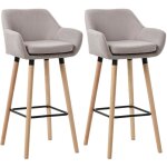 D�coshop26 - lot de 2 tabourets de bar lounge design scandinave assise en tissu taupe pieds en bois repose ...
