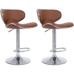 Dcoshop26 - lot de 2 tabourets de bar pivotant design moderne en pvc marron clair support en mtal chrom ...