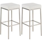 Dcoshop26 - lot de 2 tabourets de bar avec repose - pieds design simple hauteur 85 cm en pvc blanc et ...
