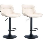 Dcoshop26 - lot de 2 tabourets de bar x1 avec coutures dcoratives en pvc crme pied en trompette mtal ...