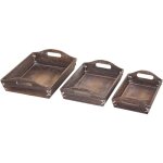 Lot de 3 plateaux de service petit - djeuner empilable en bois marron vieilli 040003000