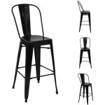 Dcoshop26 - lot de 4 tabourets de bar avec dossier design industriel en mtal noir avec repose - pieds ...