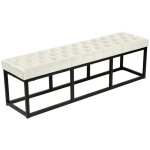 Banquette banc bout de lit longueur 150 cm en velours capitonné en velours crème et métal noir 100003669 ... Banquette banc bout de lit longueur 150 cm en velours capitonné en velours crème et métal noir 100003669 ...