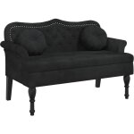 Banquette banc canap� avec coussins avec dossier et coussins 120, 5 x 65 x 75 cm velours noir capitonn� ...