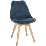 D�coshop26 - chaise de salle � manger x1 design scandinave en velours c�tel� bleu et pieds en bois clair ...