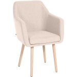 D�coshop26 - chaise de salon avec accoudoirs quatre pieds r�sistants en bois clair assise en tissu beige ...