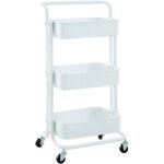 Chariot de service desserte sur roulettes rangement cuisine 3 niveaux en m�tal blanc 100003066