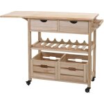 Dcoshop26 - chariot de service sur roulettes rangement cuisine avec tiroirs caisses bois de pin 89x119x41 ...