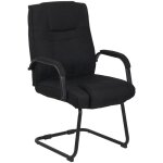 Fauteuil de bureau sans roulettes accoudoirs chaise visiteur charge maximale 180 kg en tissu noir cadre ...