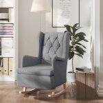 Dcoshop26 - fauteuil lounge design moderne avec pieds  bascule en bois d'hva et tissu gris clair ...