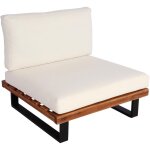 Dcoshop26 - fauteuil lounge de jardin en bois d'acacia marron et aluminium coussin blanc crme 040006848 ...