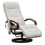 D�coshop26 - fauteuil de relaxation avec fonction massage en 8 points 3 niveaux d'intensit� en cuir cr�me ...