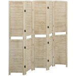 Dcoshop26 - paravent sparateur de pice cloison 5 panneaux 175 x 165 cm en bois de paulownia brun dec030925 ...