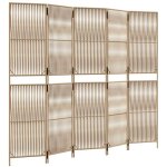 Dcoshop26 - paravent sparateur de pice cloison 5 panneaux en rsine tresse beige cadre en acier dec030939 ...