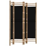 D�coshop26 - paravent s�parateur de pi�ce cloison pliante 4 panneaux 160 cm bambou et toile noir dec031190 ...