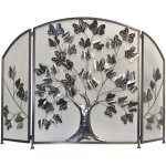 D�coshop26 - pare - feu de chemin�e romantique en m�tal noir ? avec �l�ments d�coratifs en forme de branches ...