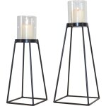 D�coshop26 - set de 2 chandeliers sur pied en m�tal noir ? avec verre cylindrique amovible dec050044