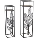 D�coshop26 - set de 2 porte - plantes en m�tal noir d�cor feuilles hauteurs 90 cm et 78 cm dec050084