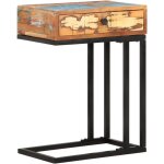 D�coshop26 - table d'appoint bout de canap� avec tiroir 45 x 30 x 61 cm bois de r�cup�ration massif multicolor ...