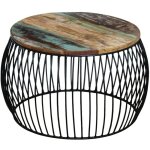Dcoshop26 - table basse design moderne et contemporaine ronde 68 x 37 cm bois de rcupration massif ...