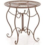 Dcoshop26 - table de jardin ronde style rustique en fer forg marron vieilli 100003043