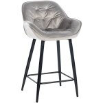 Dcoshop26 - tabouret de bar chaise haute x1 assise effet capitonne en velours gris et mtal noir 100004893 ...