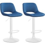 D�coshop26 - tabourets de bar chaises haute x2 avec repose - pieds en velours bleu pi�tement m�tallique ...