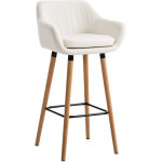D�coshop26 - tabouret de bar lounge x1 design scandinave assise en pvc blanc pieds en bois repose - pieds ...