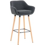 D�coshop26 - tabouret de bar lounge x1 design scandinave assise en tissu gris fonc� pieds en bois repose ...