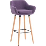 D�coshop26 - tabouret de bar lounge x1 design scandinave assise en tissu violet pieds en bois repose ...