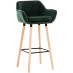 D�coshop26 - tabouret de bar lounge x1 design scandinave assise en velours vert pieds en bois repose ...