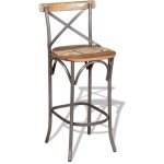 Dcoshop26 - tabouret de bar x1 chaise haute design rustique en bois de rcupration multicolore dec029457 ...