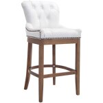 Dcoshop26 - tabouret de bar x1 confortable design rtro assise capitonn en vritable cuir blanc pieds ...