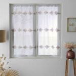 Decostars - paire de petits vitrages brod�s feuillage beige 60x160 cm