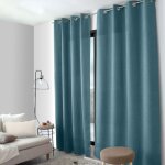 Decostars - rideau  oeillets en velours chenill bleu canard 140x240 cm