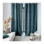 Decostars - rideau thermique en velours tram� 'velvet' - 140x260cm - bleu canard