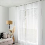 Decostars - voilage �tamine avec anneaux noir m�tal 140 x 240 cm - 140x240cm - blanc