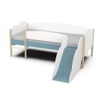 Demeyere lit toboggan - 90 x 200 cm - sommier a lattes - 2 tirroirs - dcor blanc et bleu orage